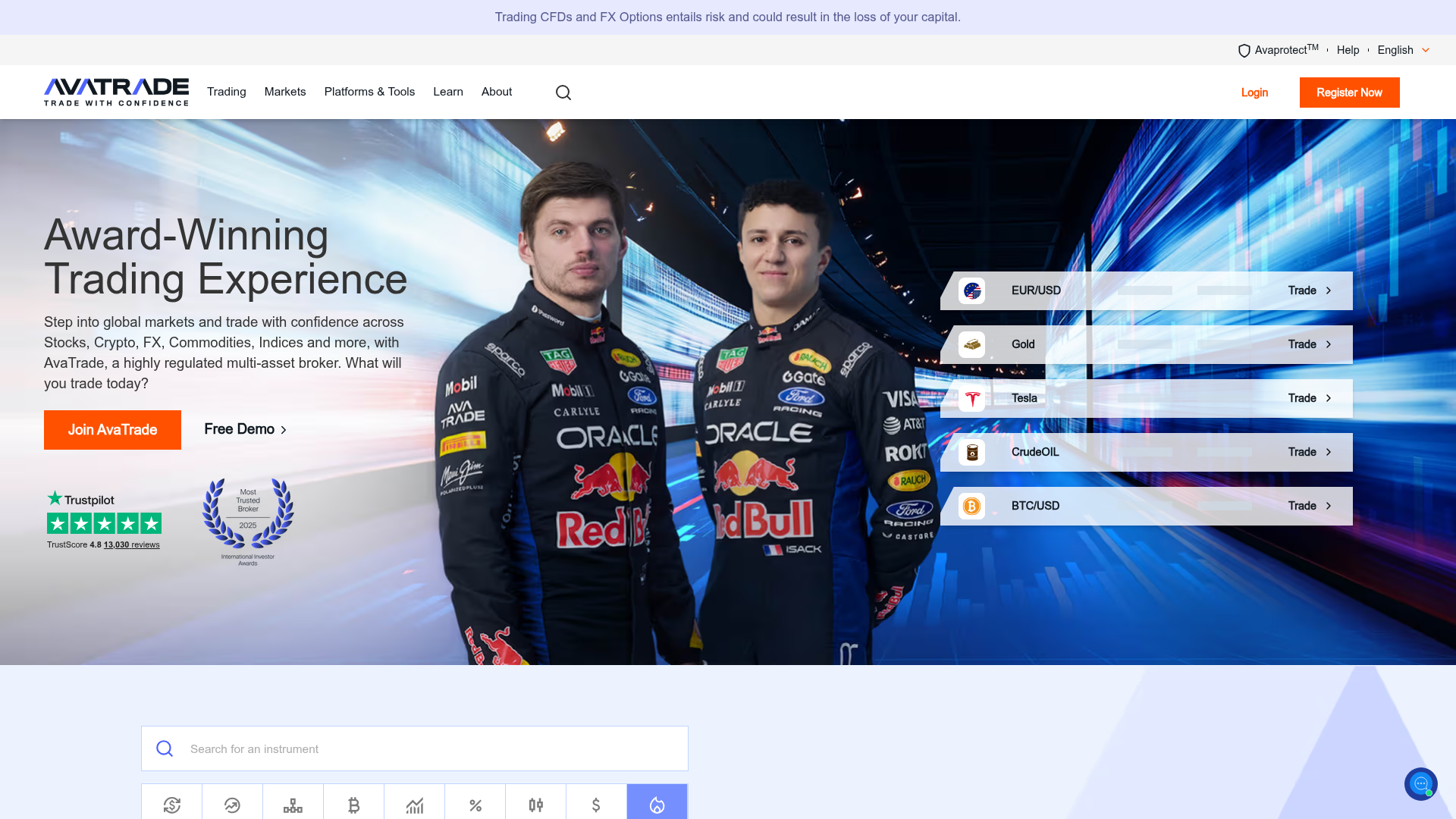 AvaTrade homepage