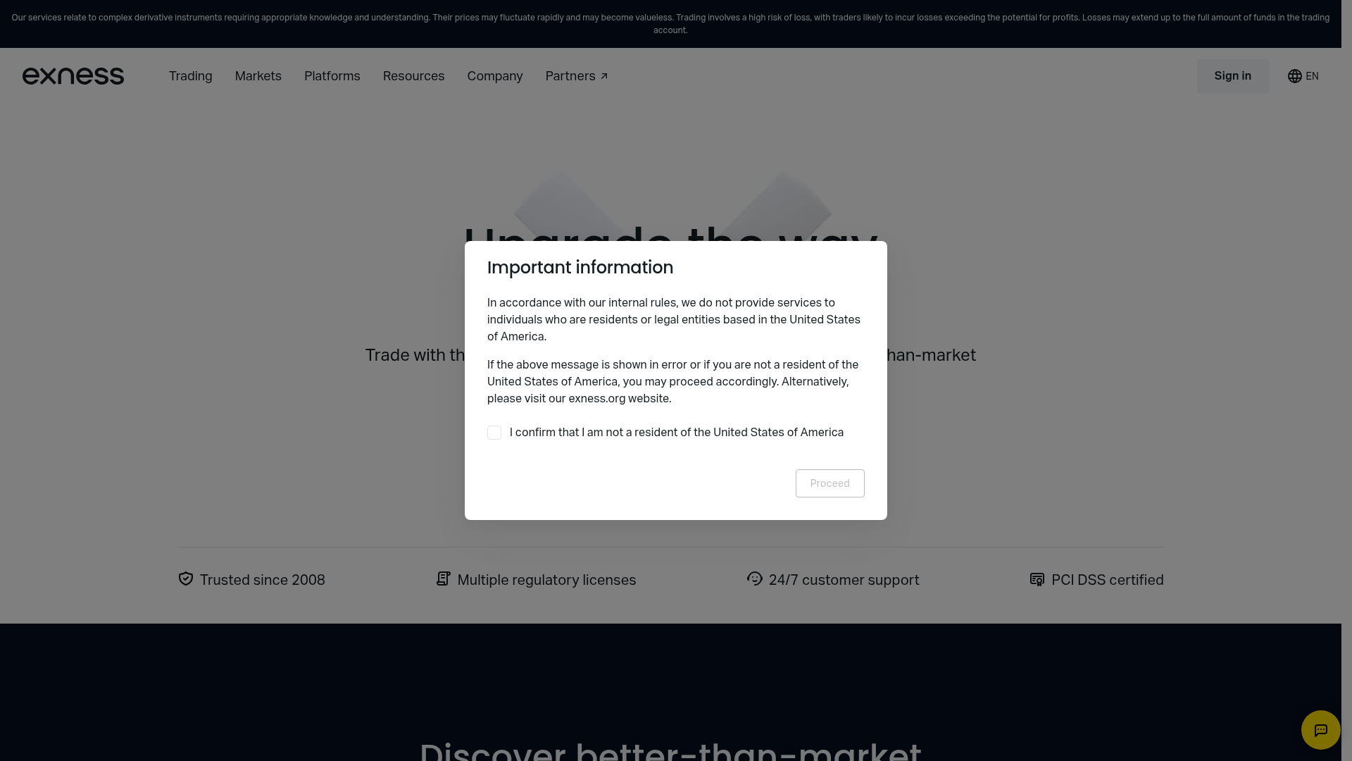 Exness homepage
