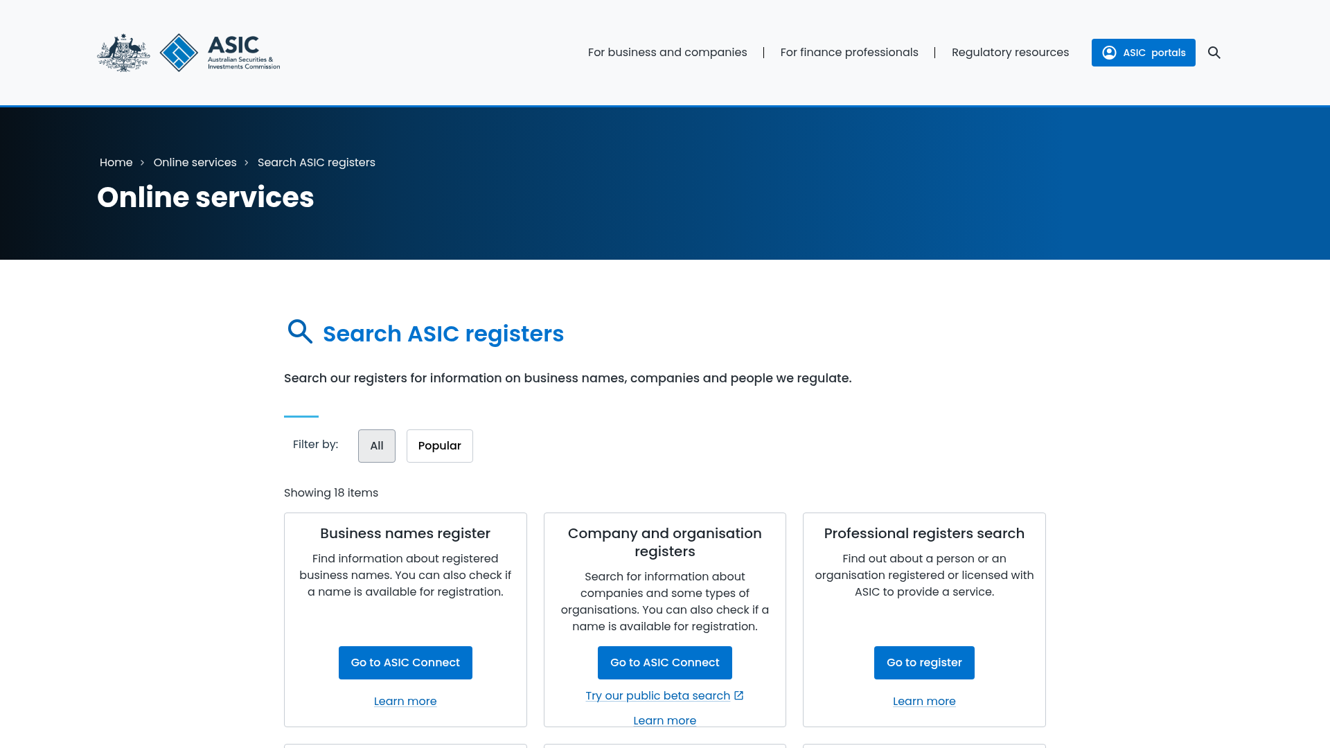 ASIC's professional registers search